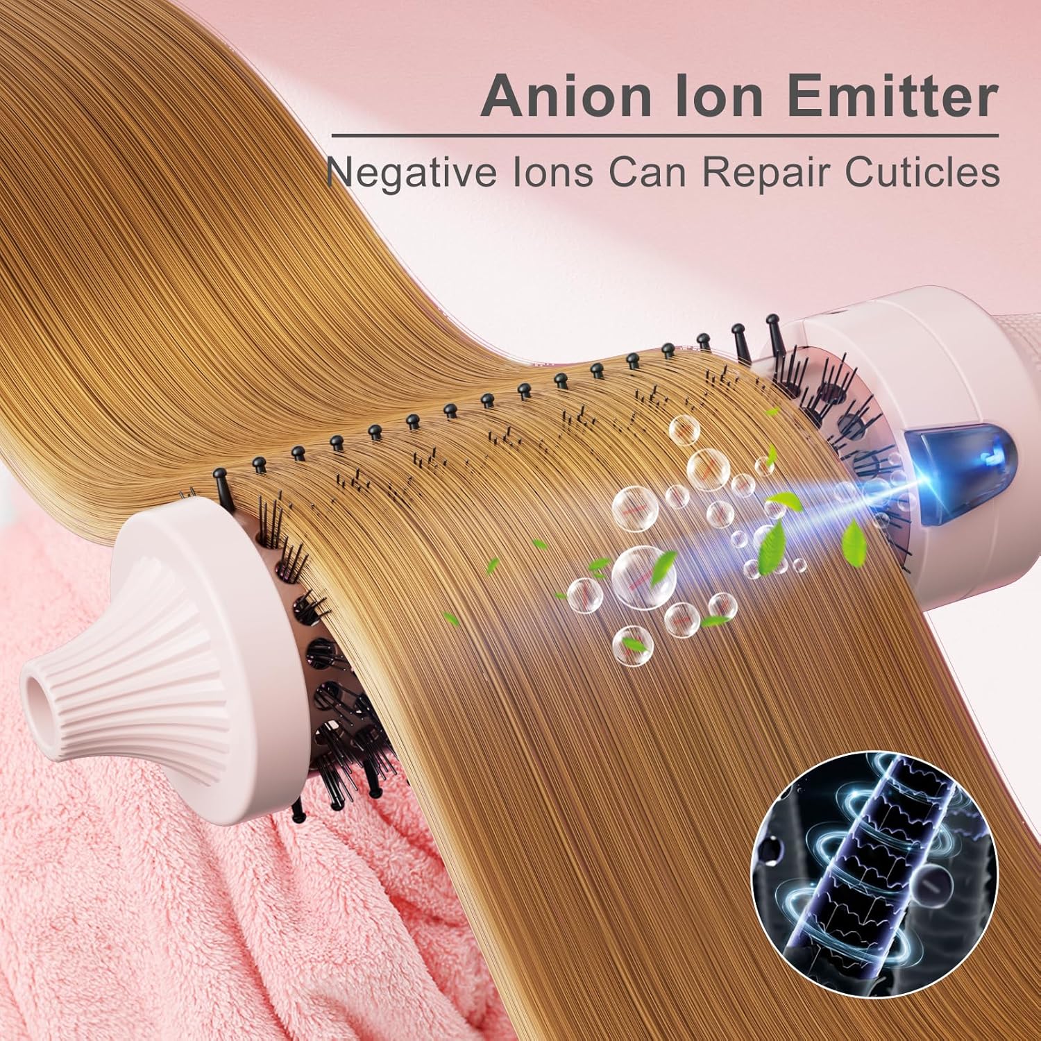 Pink K&K 1.5 Inch Ceramic Tourmaline Ionic Curling Brush Volumizer - Hot Brush Creates Root Volume & Loose Curls, Volume Curls, Hair Styling Tool